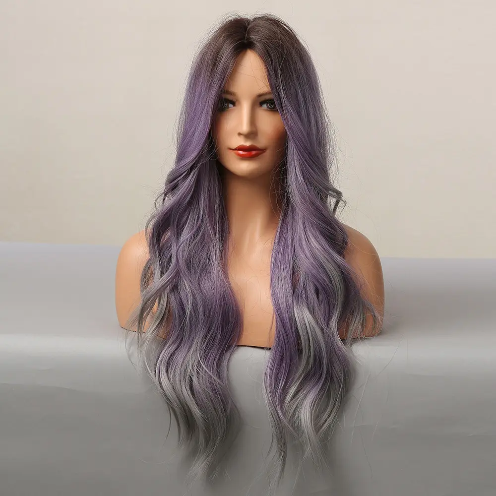 High Temperature Silk Medium Curly Hair Purple