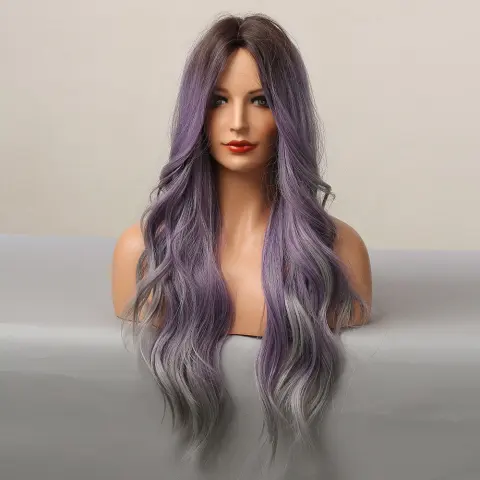 High Temperature Silk Medium Curly Hair Purple Mixed Color