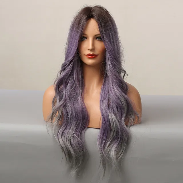 High Temperature Silk Medium Curly Hair Purple Mixed Color Women's Wig Purple - Shop at LoveMi