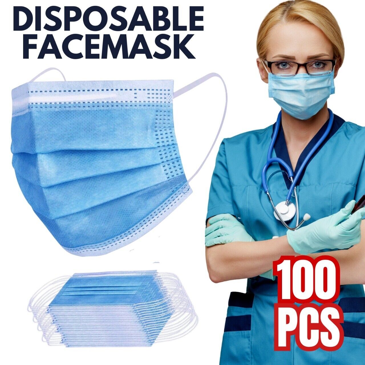 Blue disposable face masks, 3 ply, USPS First Class Package, 2 Day Handling, 2-5 Day Shipping. Face masks, masks disposable, 3 layer protection blue disposable face masks non medical surgical disposable 3ply earloop mouth cover for adult & teenager. 100 P