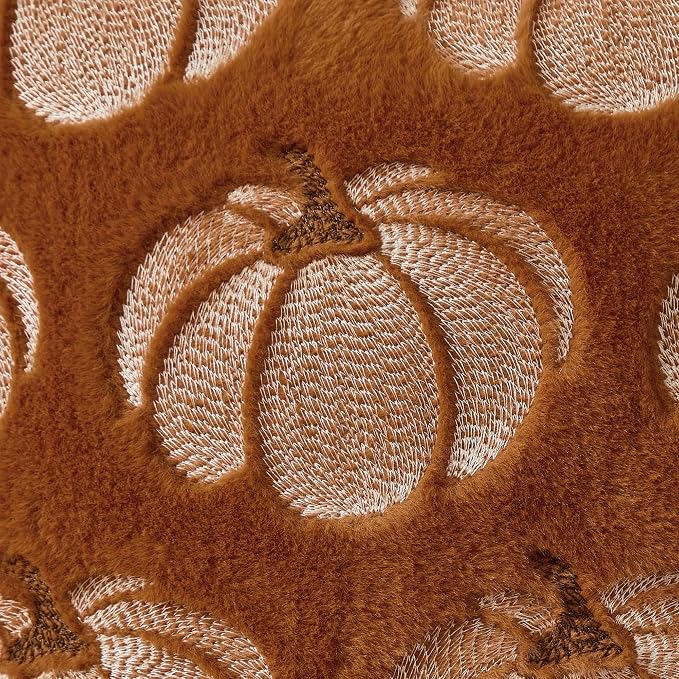 Rust Pumpkin Plush Fall Pillow Cover, 18x18 Inch Soft Autumn Decorative Cushion Cover