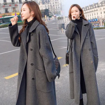 Woolen Coat Mid length Over The Knee Grey - Shop at LoveMi