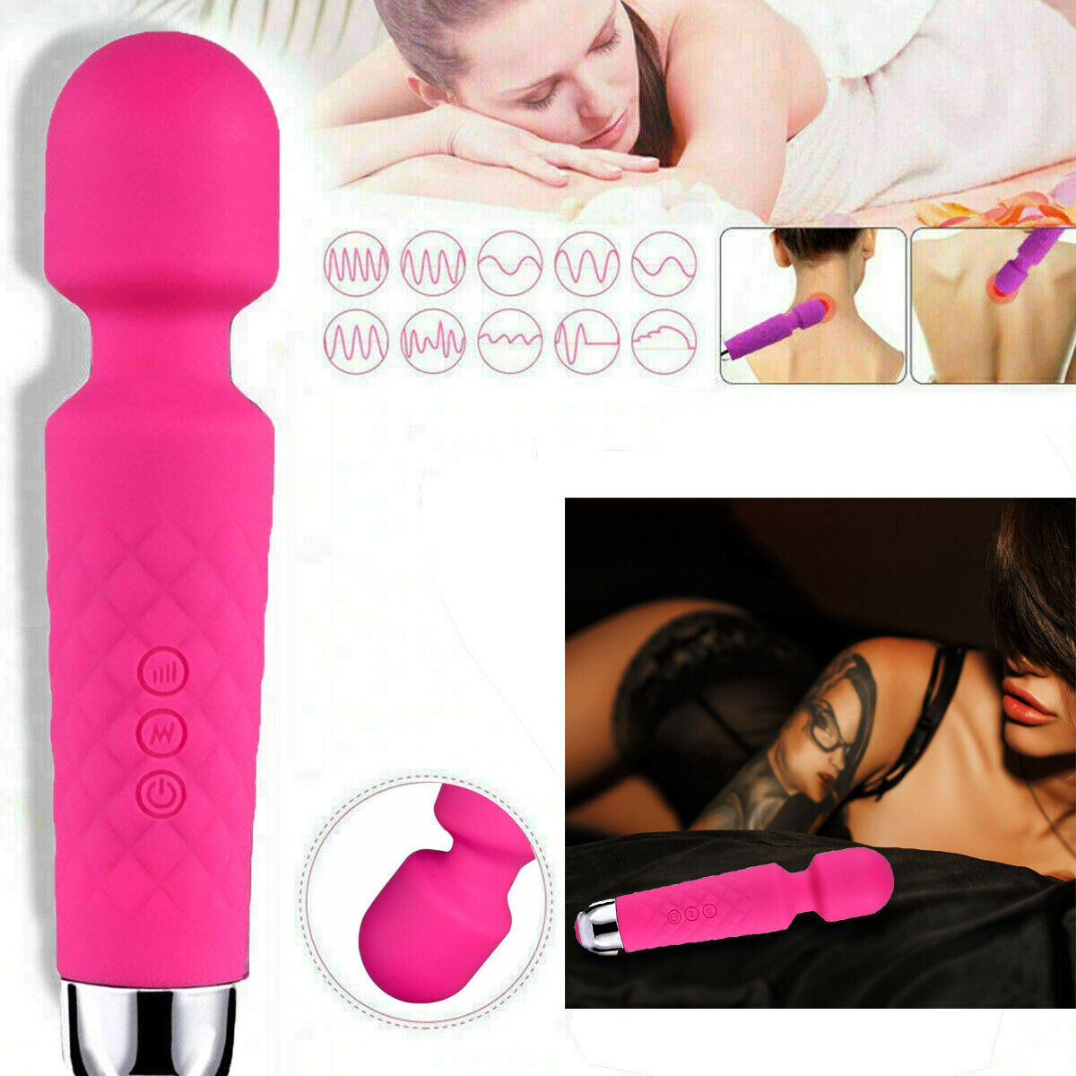 20 Speed Handheld Massager Wand Vibrating Massage Magic Full Body Therapy Motor