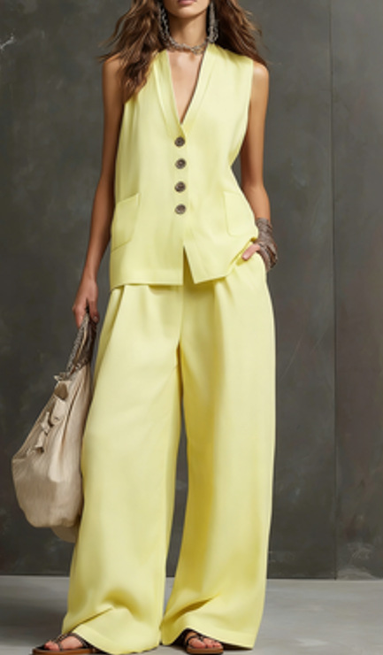 Women's Linen Two-Piece Set in Pink – sleeveless vest and wide-leg pants vacation outfit