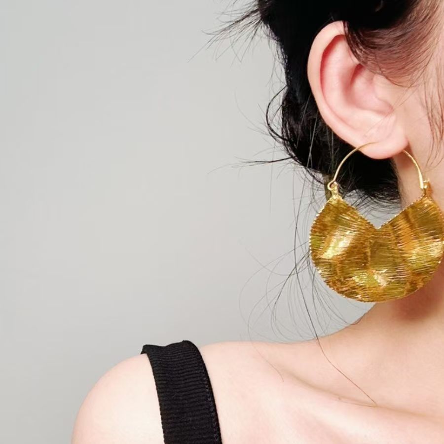 New European Geometric Earrings, Retro Textured Alloy Metal Dangles