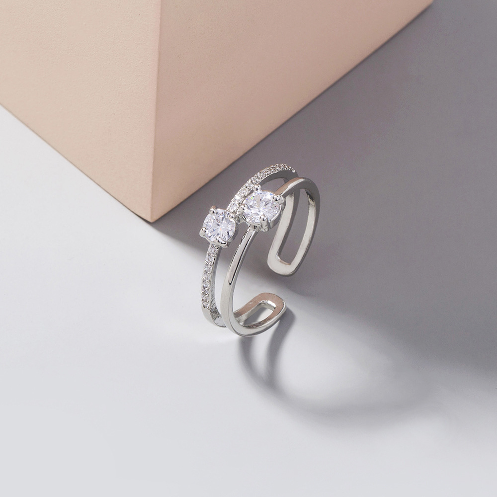 European and American rings Fashion personality, light luxury, exquisite zircon open ring, simple temperament, versatile index finger ring