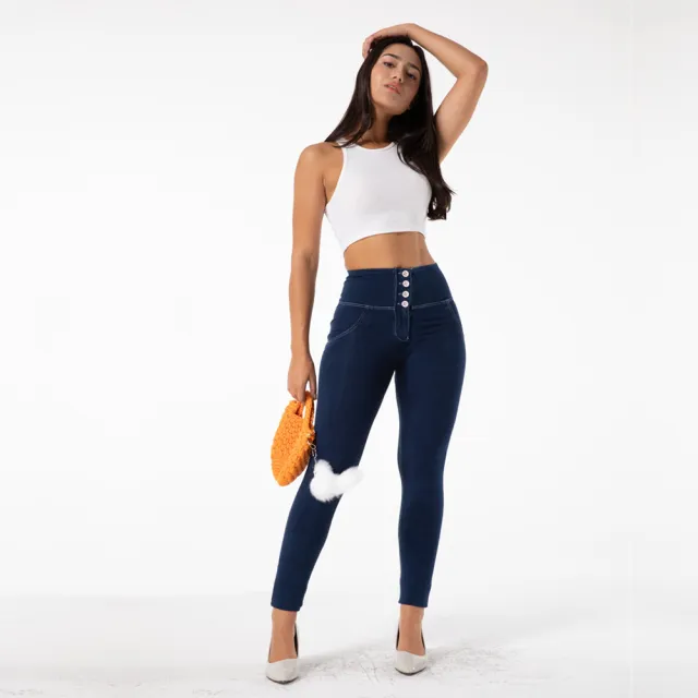 Four Buttons Beautiful Buttocks Women Fitness Jeans Blue - Shop at LoveMi