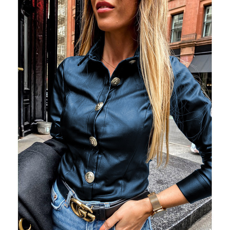 Title 16, Single Breasted Lapel Long Sleeve Leather Top S...