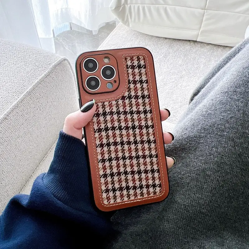 Thousand Bird Lattice Phone Case Brown Simple Leather