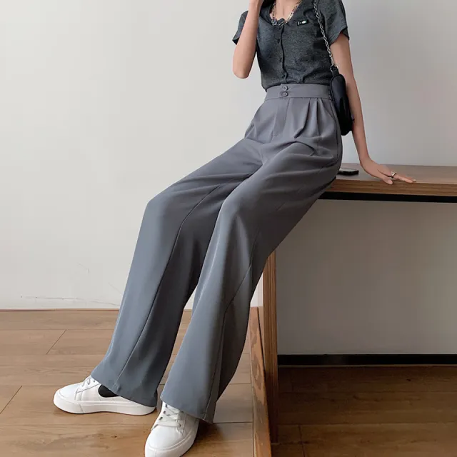 Summer Thin Section High Waist Drape Pants Suit Wide Leg Pants Women Oatmeal - Shop at LoveMi