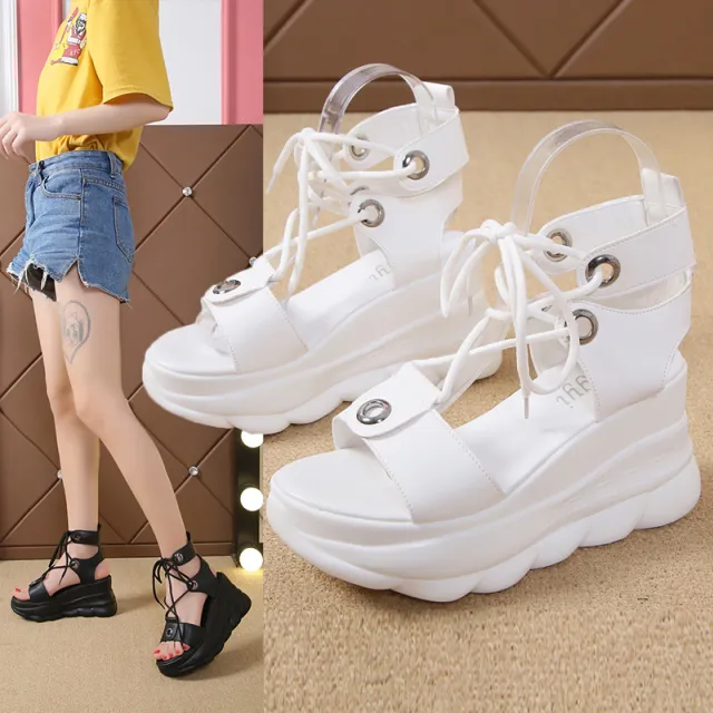 Inner Heightening All match Fish Mouth Women's Sandals Wedge Platform Platform Shoes White - Shop at LoveMi