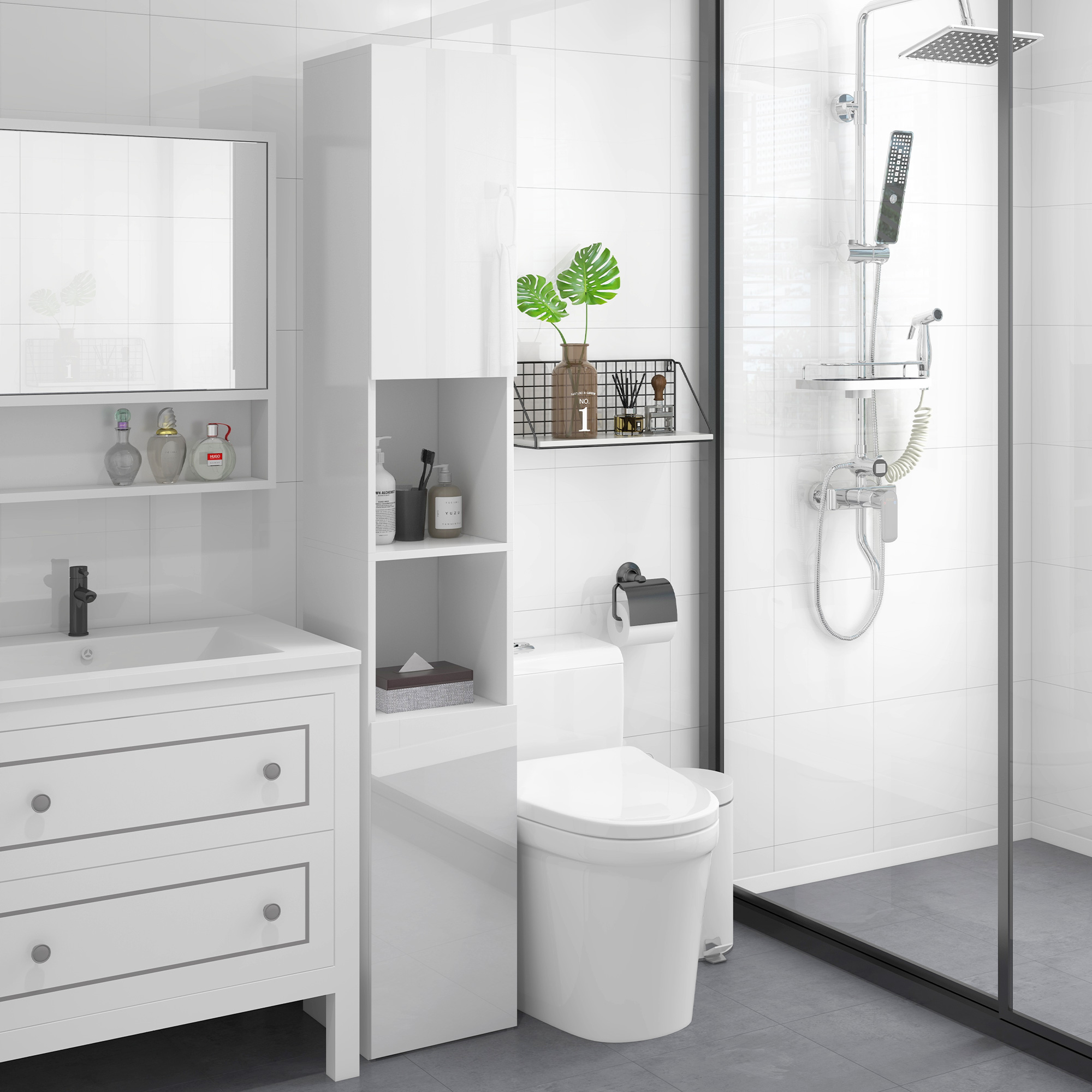Independent Bathroom Cabinet, High Gloss Storage With Door And Adjustable — image 5
