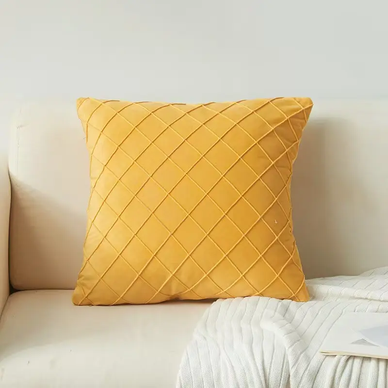 Quilted Diamond Pattern Throw Pillow Cover, Suede