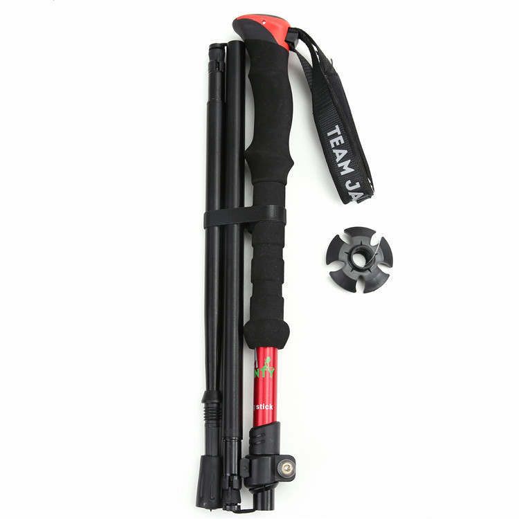 High-strength Four-section Telescopic Folding Short Alpenstock EVA Outdoor Straight Handle Walking Stick With Buggy Bag