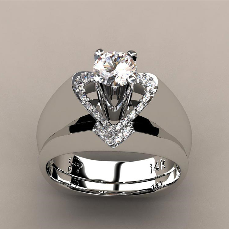 New Creative Heart-shaped Simulation Diamond Ring Female European And American Fashion Engagement Ring Set Ring