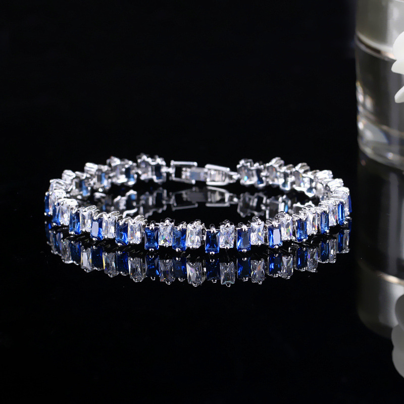 Title 3, Square Blue Purple Transparent Zircon Bracelet