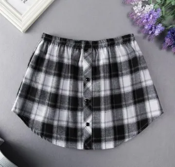 Versatile Shirt False Hem Sweater False Skirt Black And White Plaid - Shop at LoveMi