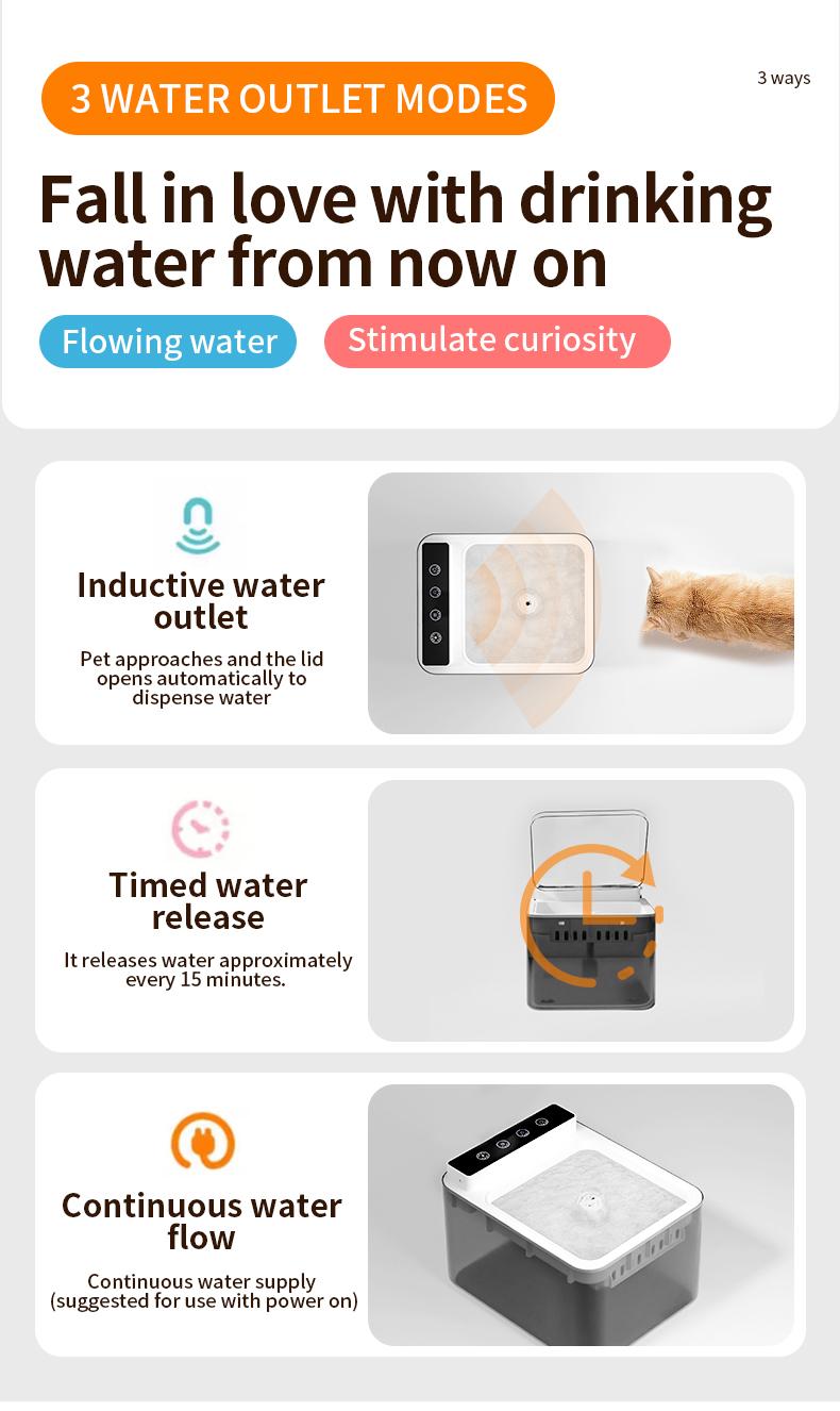 Wireless Charging Battery Driven 304 Stainless Steel Cat Automatic Induction Pet Water Fountain