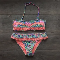 Children's Bikini Swimsuit Multilayer Ruffle Bikini Girls' Wear - Apricot - View 1