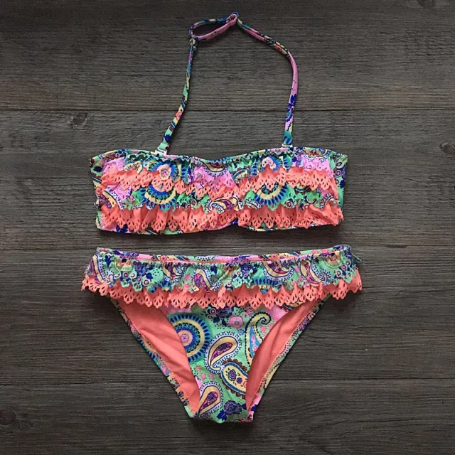Children's Bikini Swimsuit Multilayer Ruffle Bikini Girls' Wear Apricot - Shop at LoveMi
