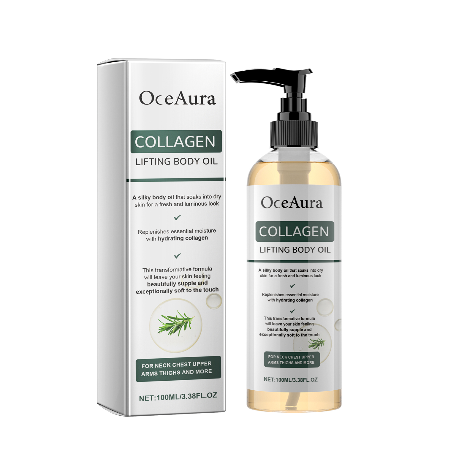 OceAura Collagen Firming Body Oil Hydrates And Firms Arms, Belly Fat, And All-over Body With Massage Oil