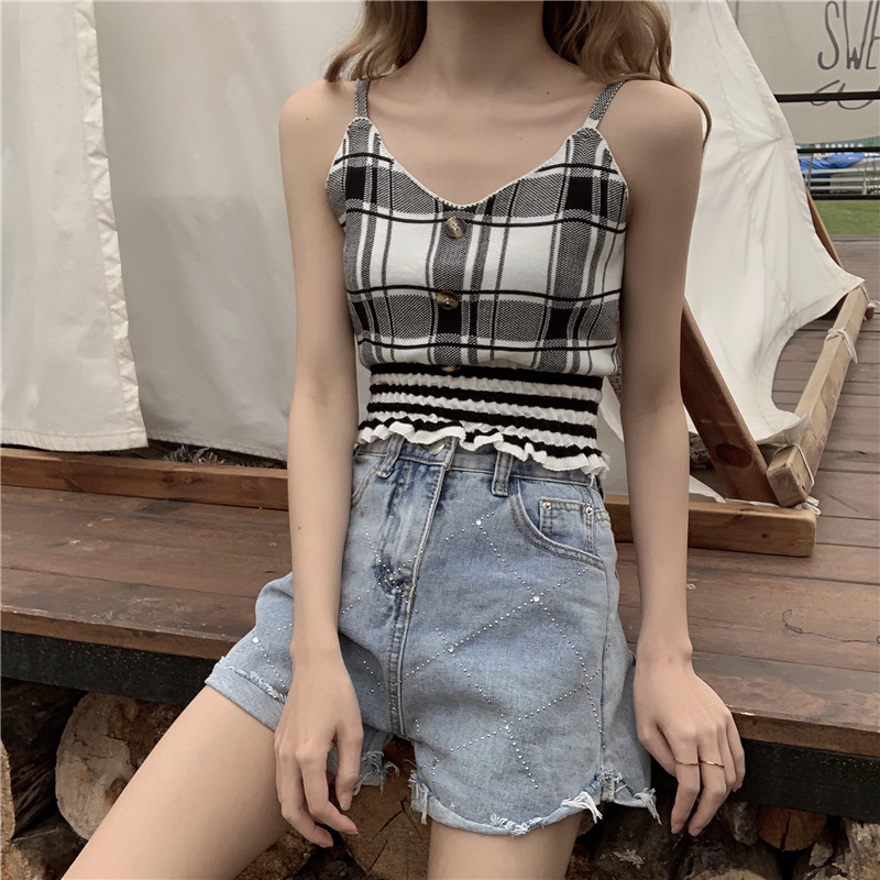 Title 6, Thin Sleeveless Sleeveless Inner Top Plaid Base...