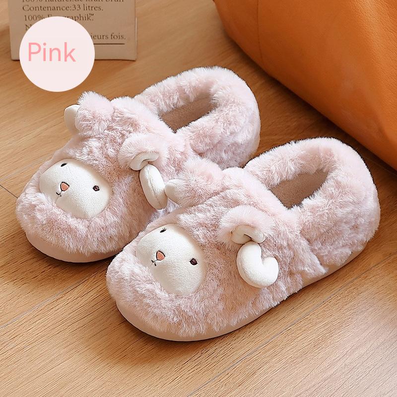 Title 7, Cute Plush Thickened Ankle Wrap Cotton Slippers...