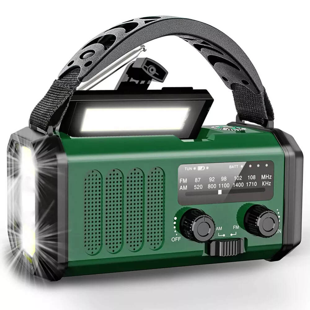 10 0 0 0mAh Wind Up Solar Radio Hand Crank Emergency FM AM USB Charger Led Torch UK