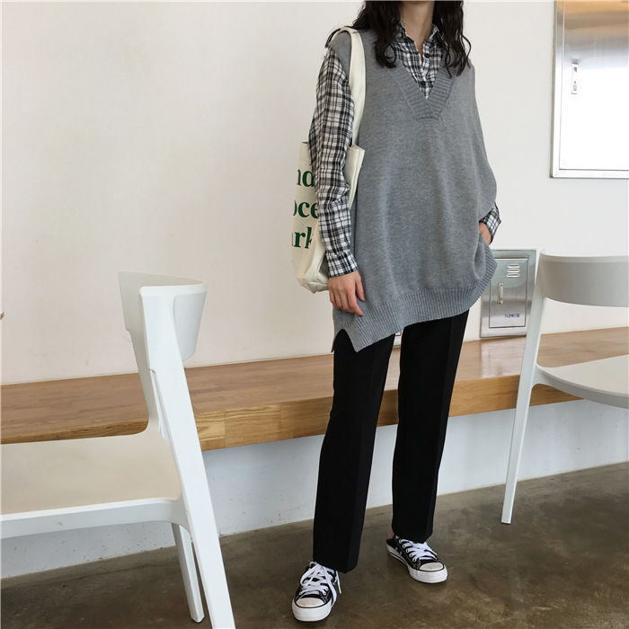 Title 16, Loose V-neck Split Mid-length Pullover Vest Jac...