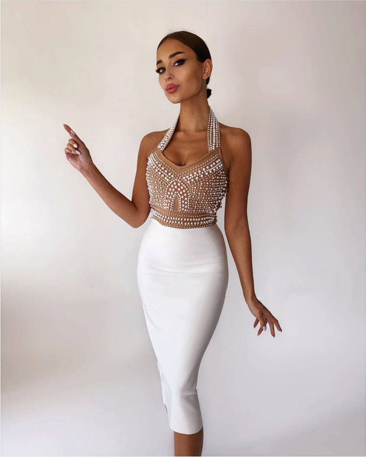 Beaded Halter Pencil Dress, picture 2 of 5