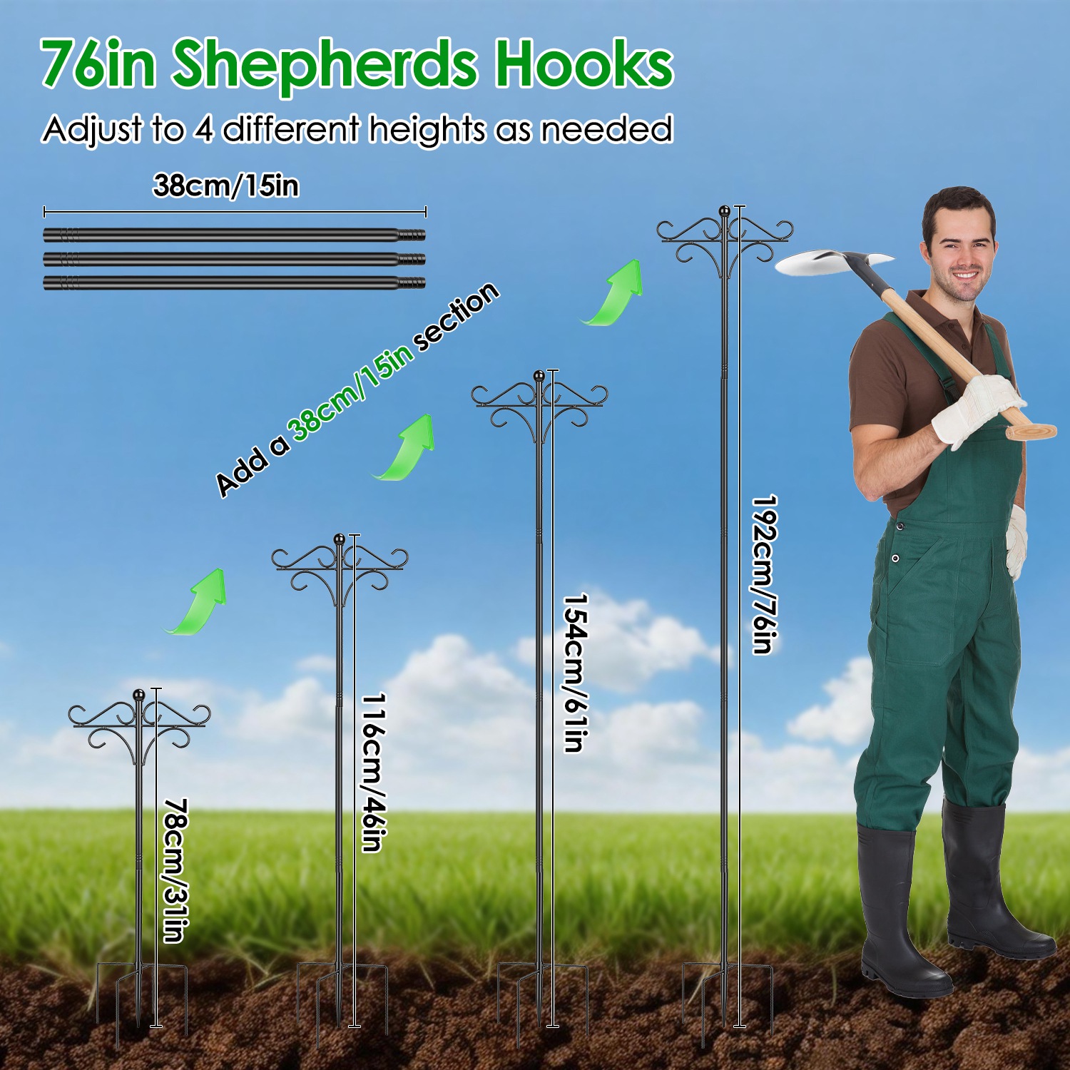 2 Packs Heavy Duty Double Shepherds Hook Bird Feeder Pole Garden Hanging Holder For Bird Feeder Garden Plant Lantern For Outdoor Garden Patio