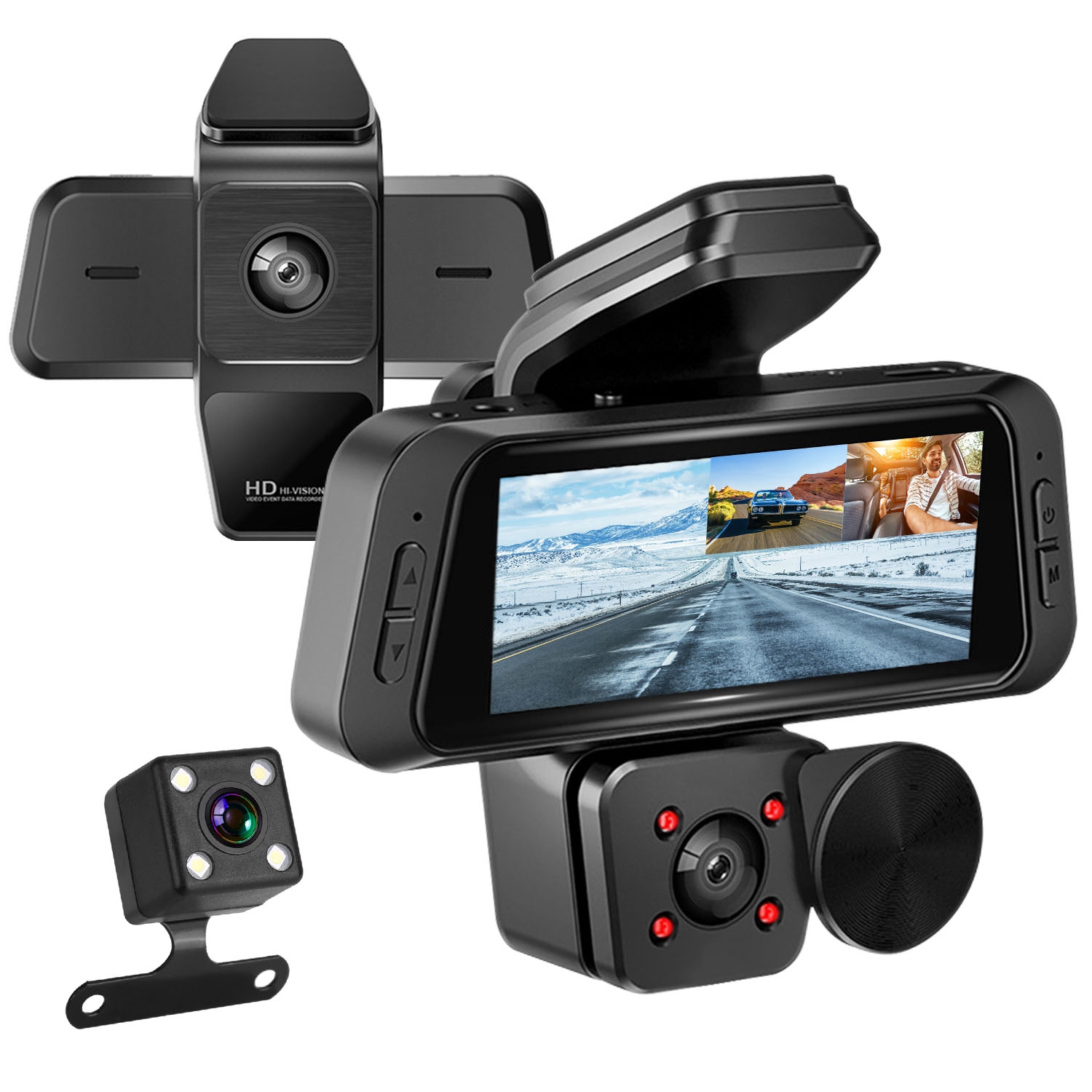 1080P FHD 3 Channel WiFi Dash Cam 170 Degree Wide Angle Triple Car Camera With IR Night G Sensor Motion Detection Loop Recording App Control Suppor... Black - Shop at LoveMi