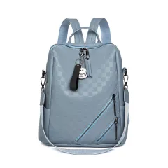 Fashion Checkerboard Backpack Casual Shoulder Bag All-match Shopping Travel Bags For Women - Blue - View 1