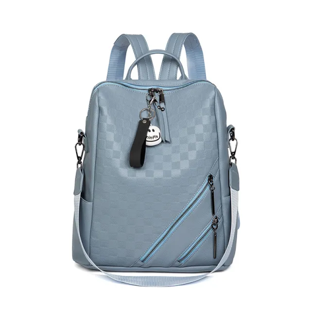 Fashion Checkerboard Backpack Casual Shoulder Bag All match Shopping Travel Bags For Women Blue - Shop at LoveMi