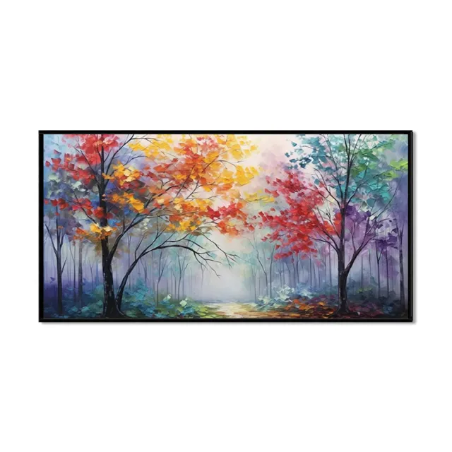 Colorful Abstract Tree Thick Oil Painting Hand Painted Forest Late Autumn Morning View Canvas Modern Artwork Landscape Wall Art For Home Decor Wi... Without Inner Frame - Shop at LoveMi