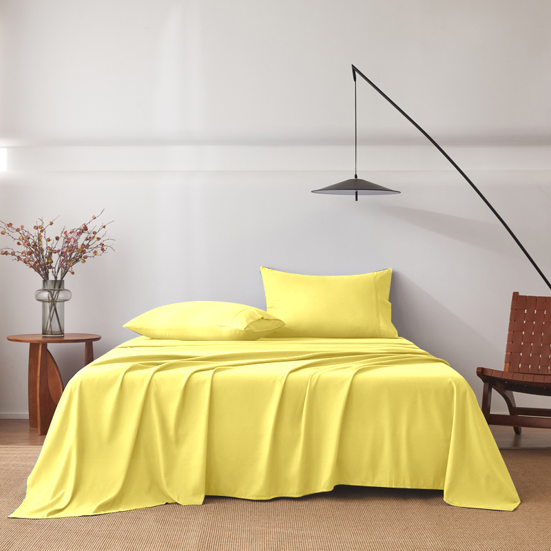 2000TC 4PCS Bed Sheet Set Single KS Double Queen King Flat Fitted Pillowcases Yellow