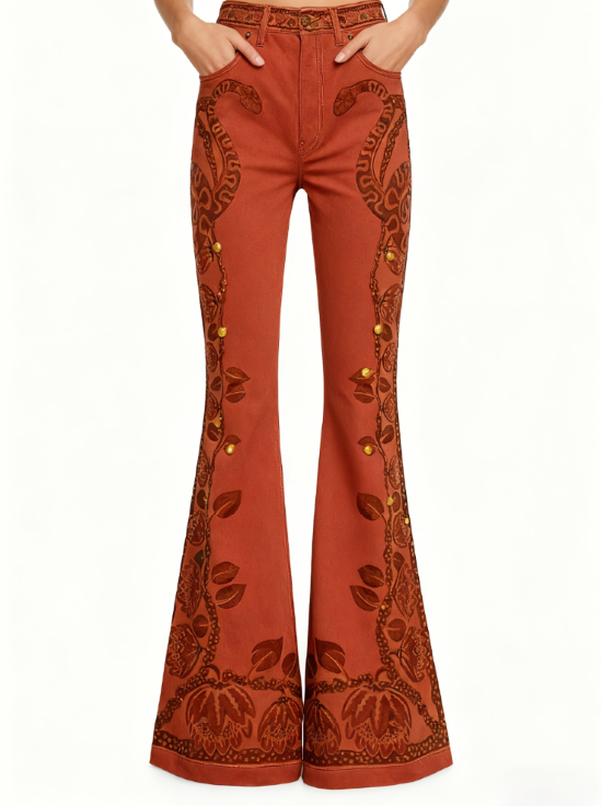 Fashionable Printed Flared Pants Red - Shop at LoveMi