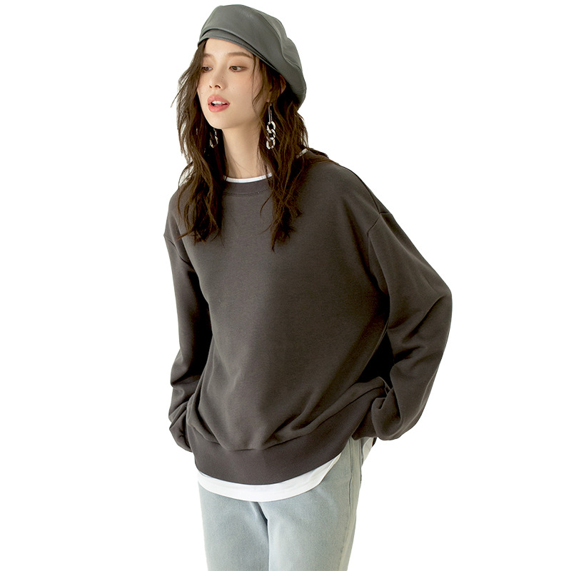 Round Neck Loose Stitching Fake Two-piece Top