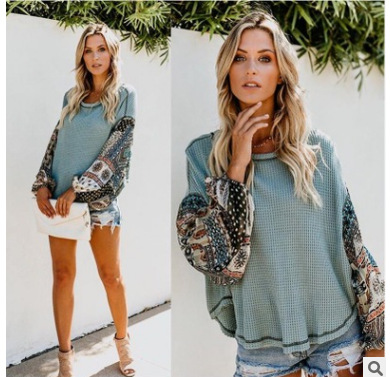 Fashion Printed Long-Sleeved Round Neck Blouse Sweater