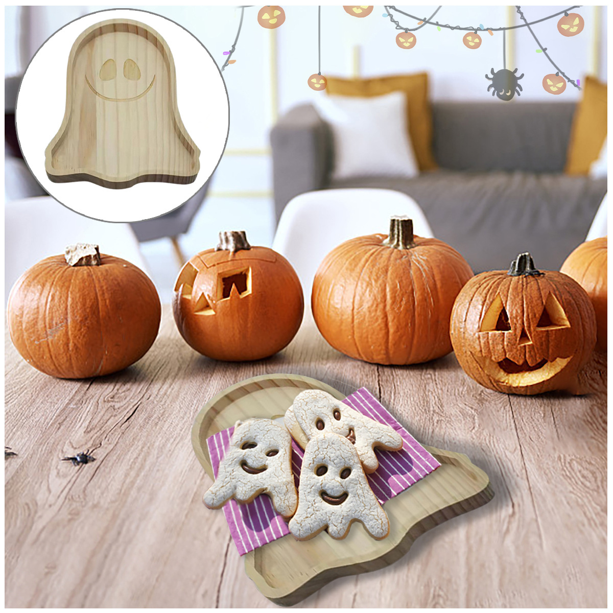 Halloween wooden pumpkin tray home decor