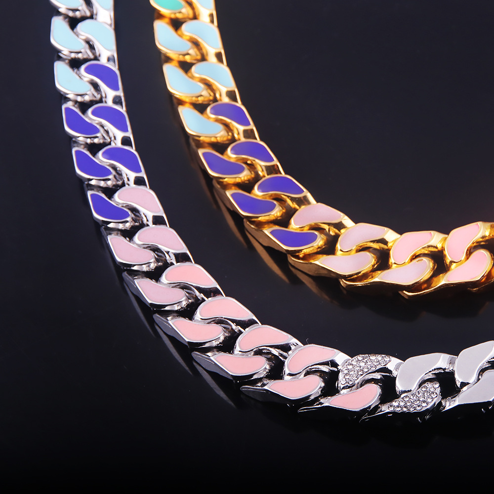 Rap Hip Hop Seven Colored Diamond Cuban Necklace