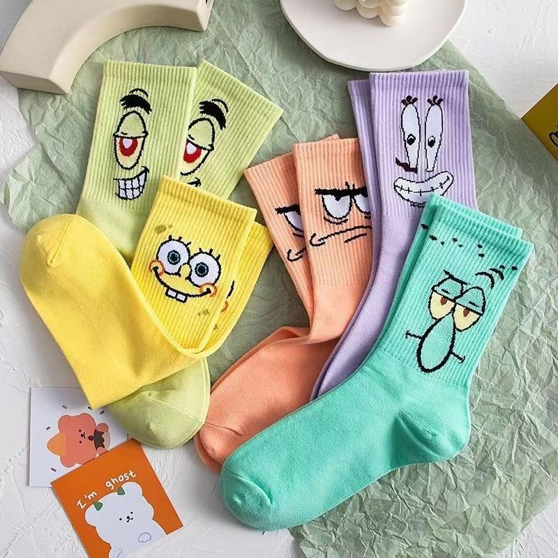 Cartoon & Characters Crew Socks, Embroidered Face Knit Socks, Colorful Novelty Socks For Teens & Fans