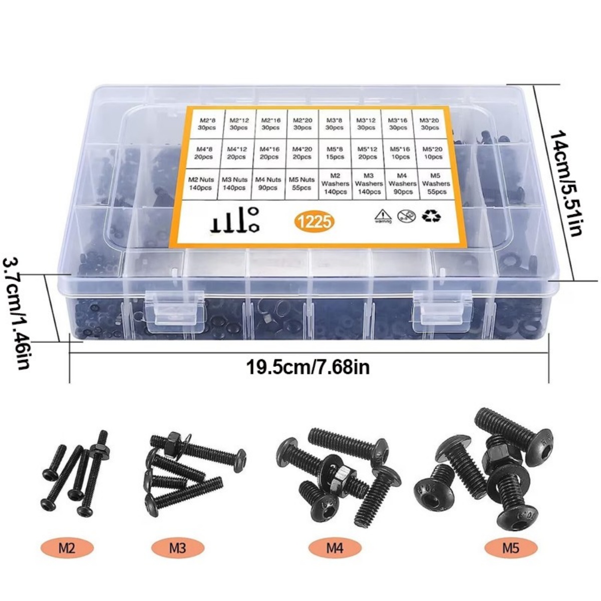 1225pcs Stainless Steel Hex Screws & Socket Bolts Nuts Set Assorted M2 M3 M4 M5 — image 8