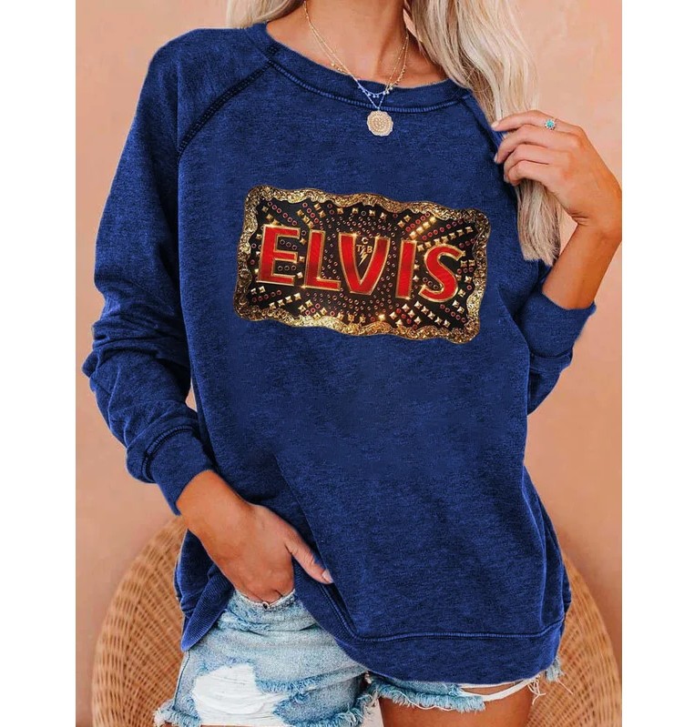 Women's Long Sleeve Print Raglan Crew Neck Sweatshirt Blue - Shop at LoveMi
