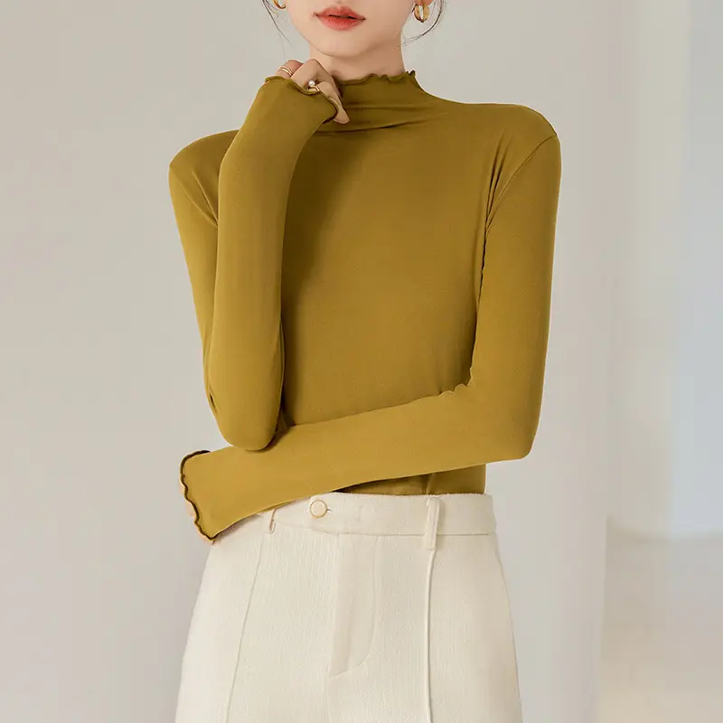 New Fall Winter Ruffled Hem Base Shirt