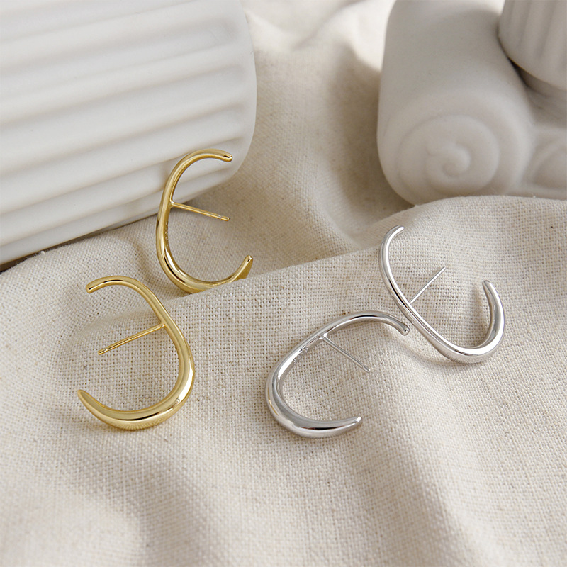 INS Cool Wind Minimalist Type C S925 Sterling Silver Stud Earrings