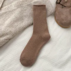 Autumn And Winter Plush Thickened Mid-calf Warm Cotton Socks - Mocha - View 1