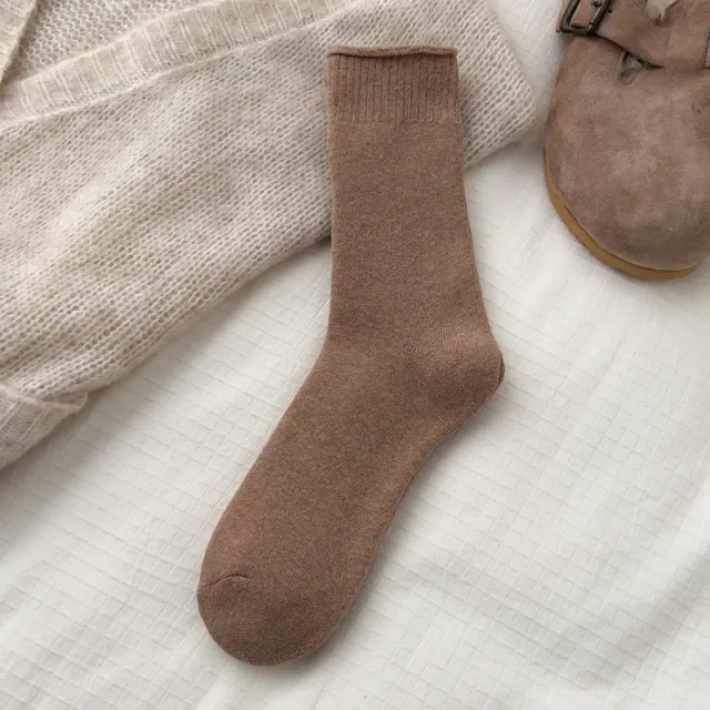 Autumn And Winter Plush Thickened Mid calf Warm Cotton Socks Mocha - Shop at LoveMi