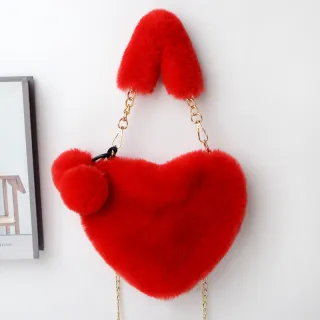 Love Bags Soft Plush Handbags Women Valentine's Day Party Bag - Red