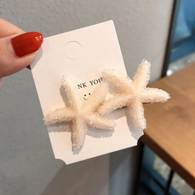 Spring New Crystal Starfish Hairpin - White
